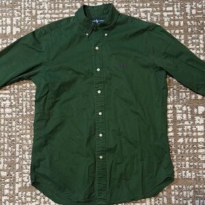 Ralph Lauren Dark Green Button-Down Oxford Shirt with Purple Pony